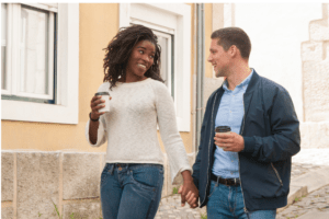 couple going to money date with coffee