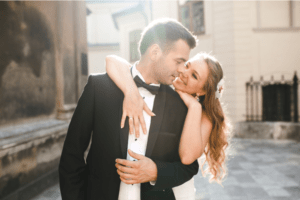 bride hugging groom 