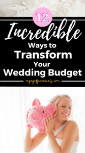 Reverse budget pin bride holding piggy bank