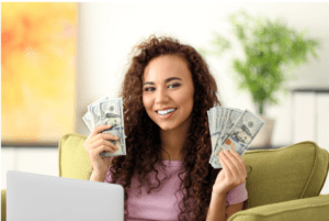 woman happy with money 