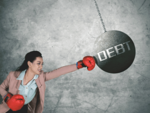 women beating up debt 