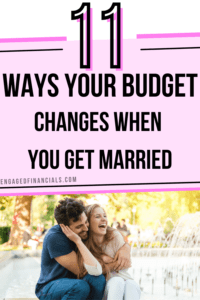 how your budget changes when you get married pin with happy couple 