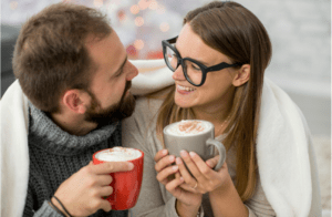 couple with coffee for christmas 