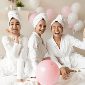 bride and bridemaids getting ready for wedding 