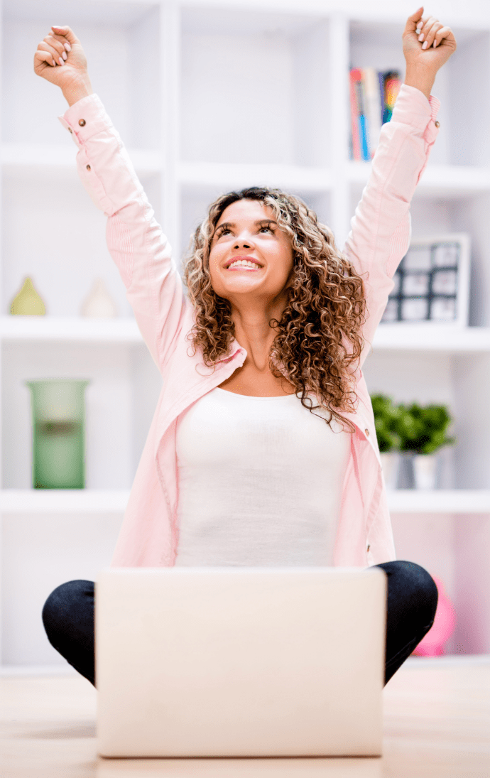 woman happy with blogging 